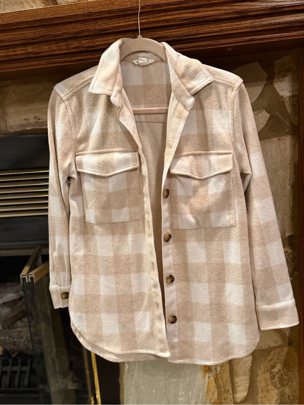 beachlunchlounge Beige and White Plaid Utility Shacket